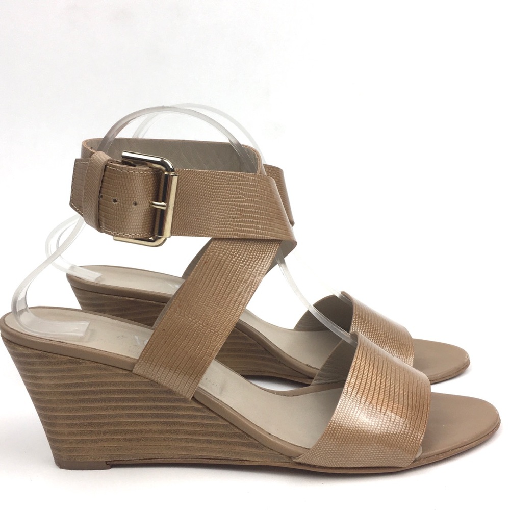 AGL wedge sandal ankle wrap heel tan snake leather - Picture 2 of 8